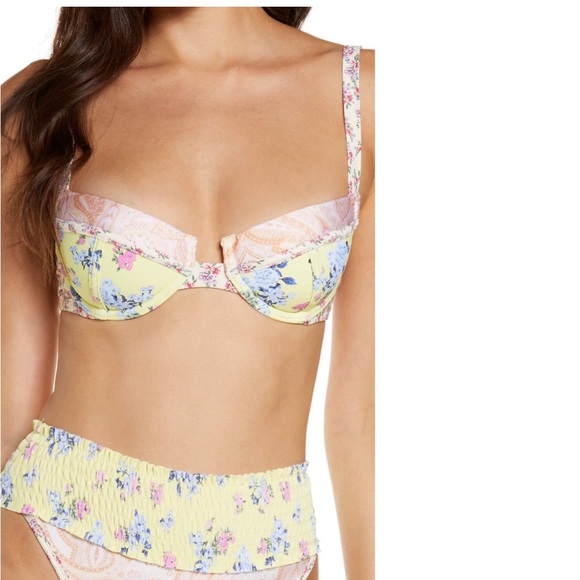 Asos Yellow Floral Nude Pink Paisley High Waist Underwire Bikini Set Sz 4 - Picture 2 of 12
